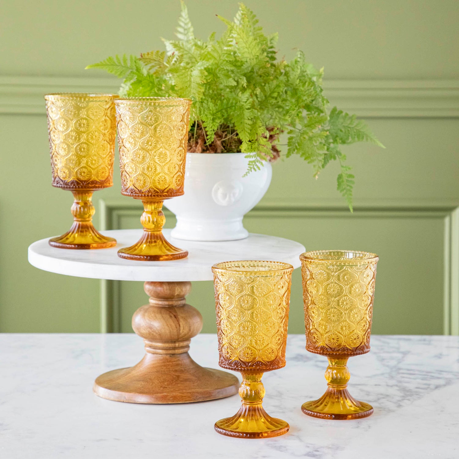 Amber Pressed Glass Goblet