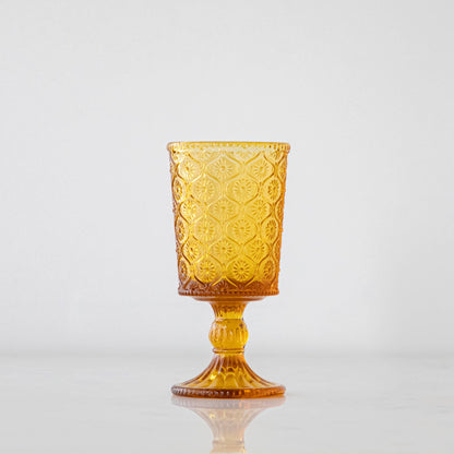 Amber Pressed Glass Goblet