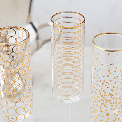 Gold Patterned Champagne Flutes, Set of 4