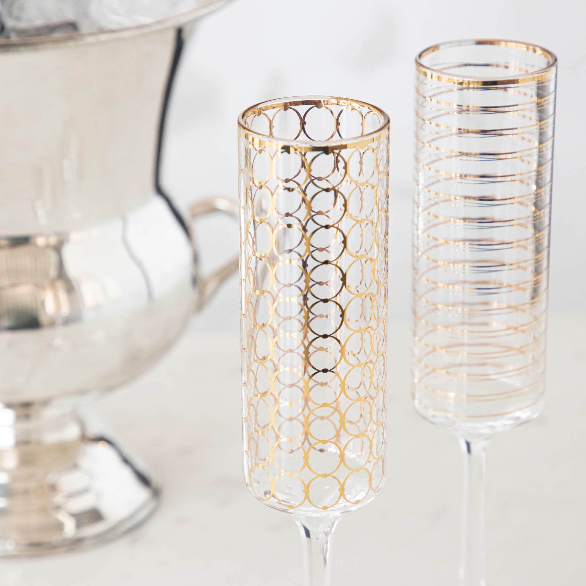 Gold Patterned Champagne Flutes, Set of 4