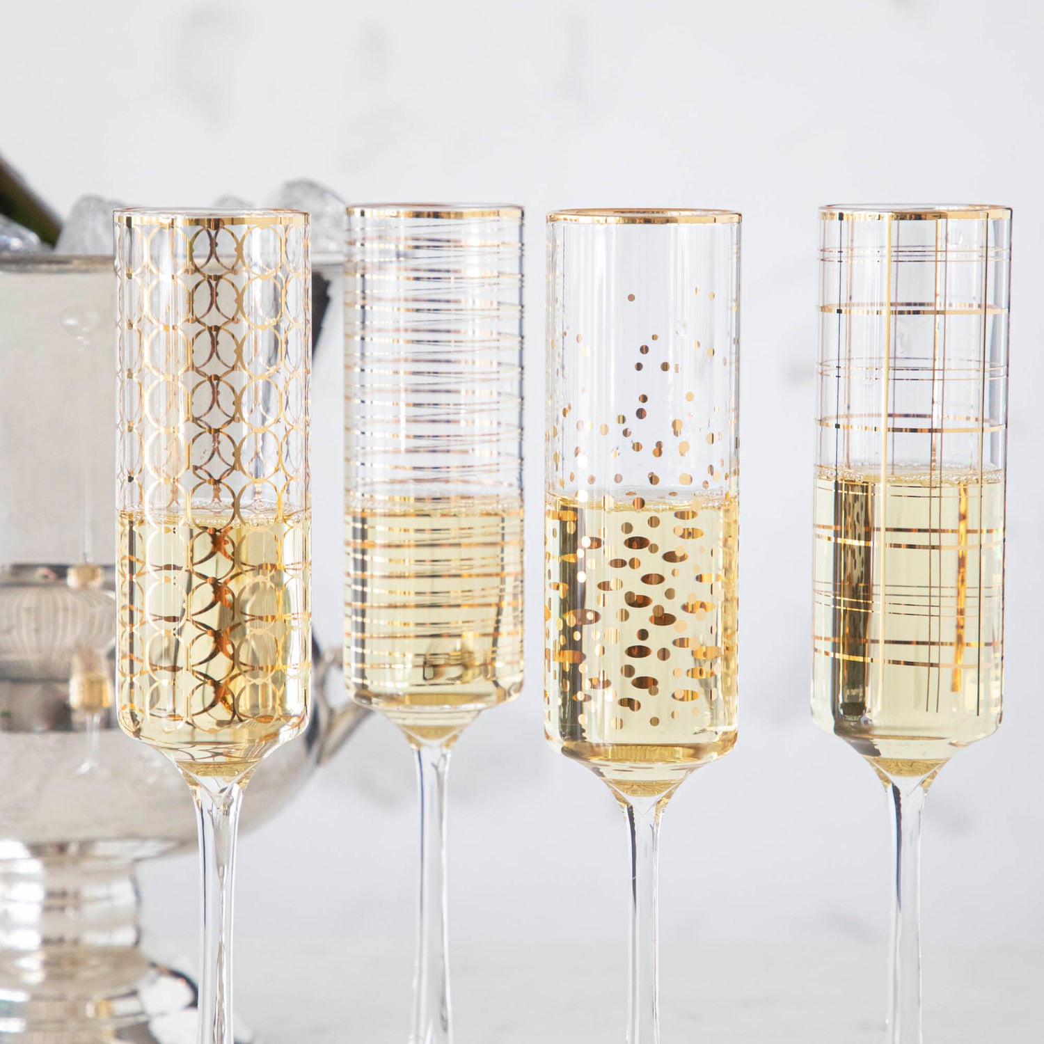 Gold Patterned Champagne Flutes, Set of 4