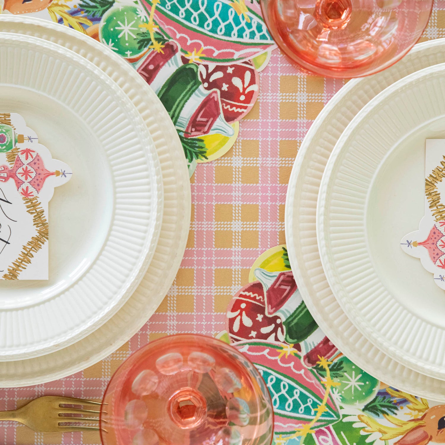 Pink &amp; Gold Plaid Runner