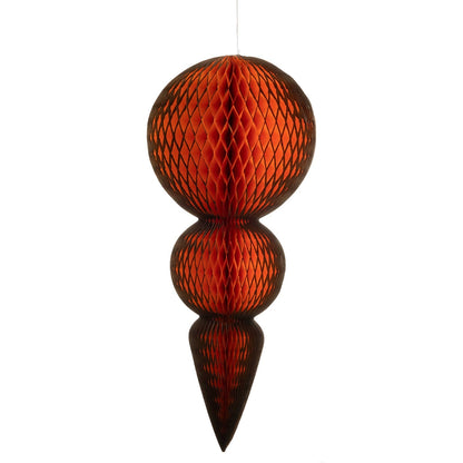 25.6&quot; Orange honeycomb paper ornament with black detailed edges against a white background.