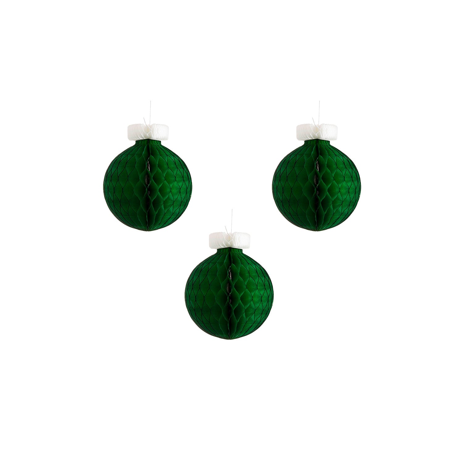 Honeycomb Small Classic Ornament Set of 3 in green hanging.