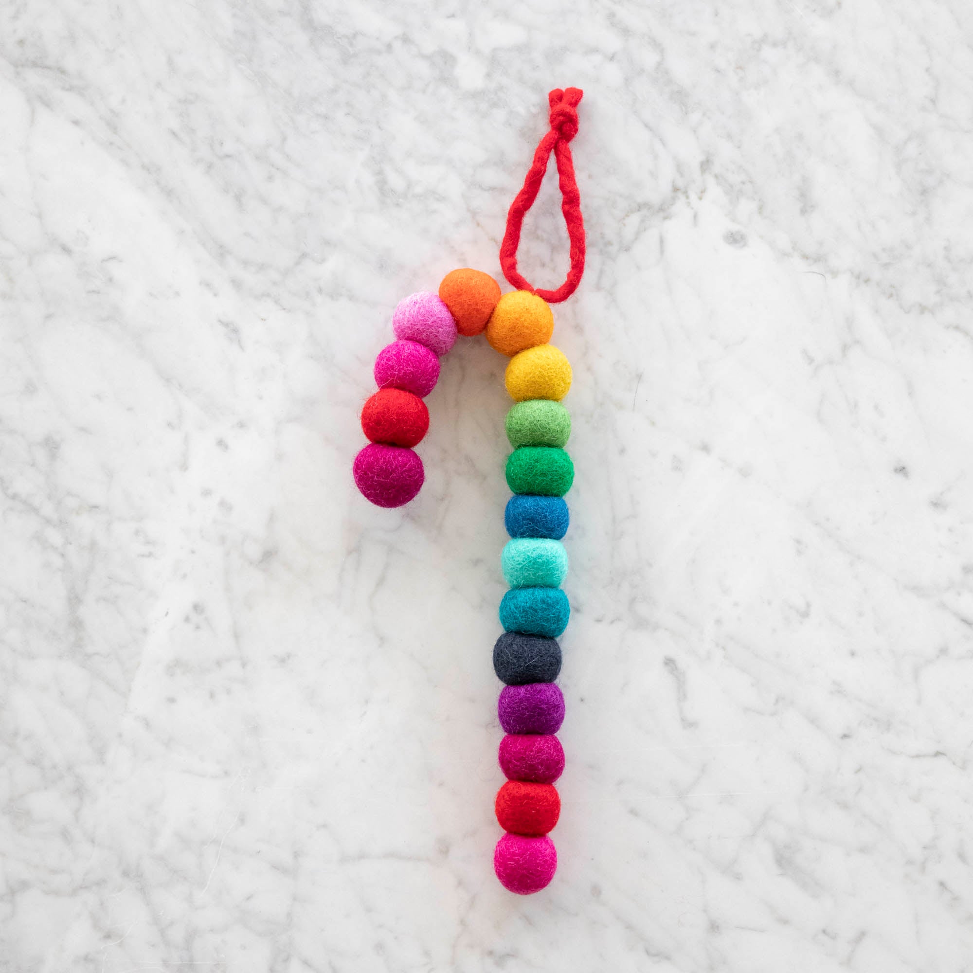 Felt Rainbow Candy Cane Shaped Ornament