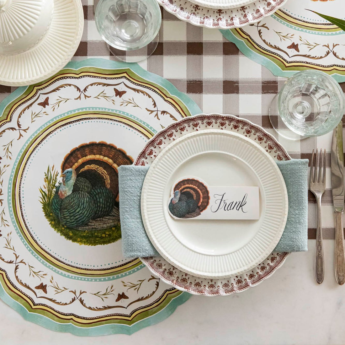 Die-cut Heritage Turkey China Placemat elegant tablescape.