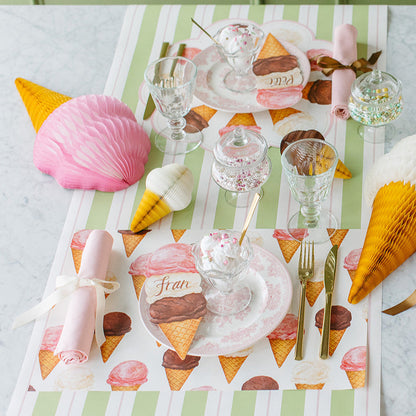 Ice Cream Cones Placemat under an ice cream themed place setting.