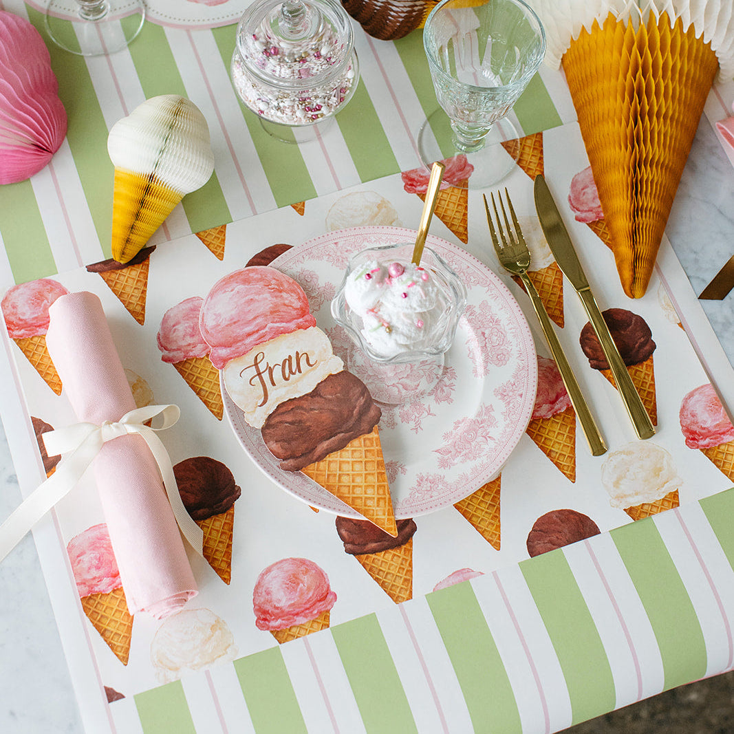 Ice Cream Cones Placemat under an ice cream themed place setting.