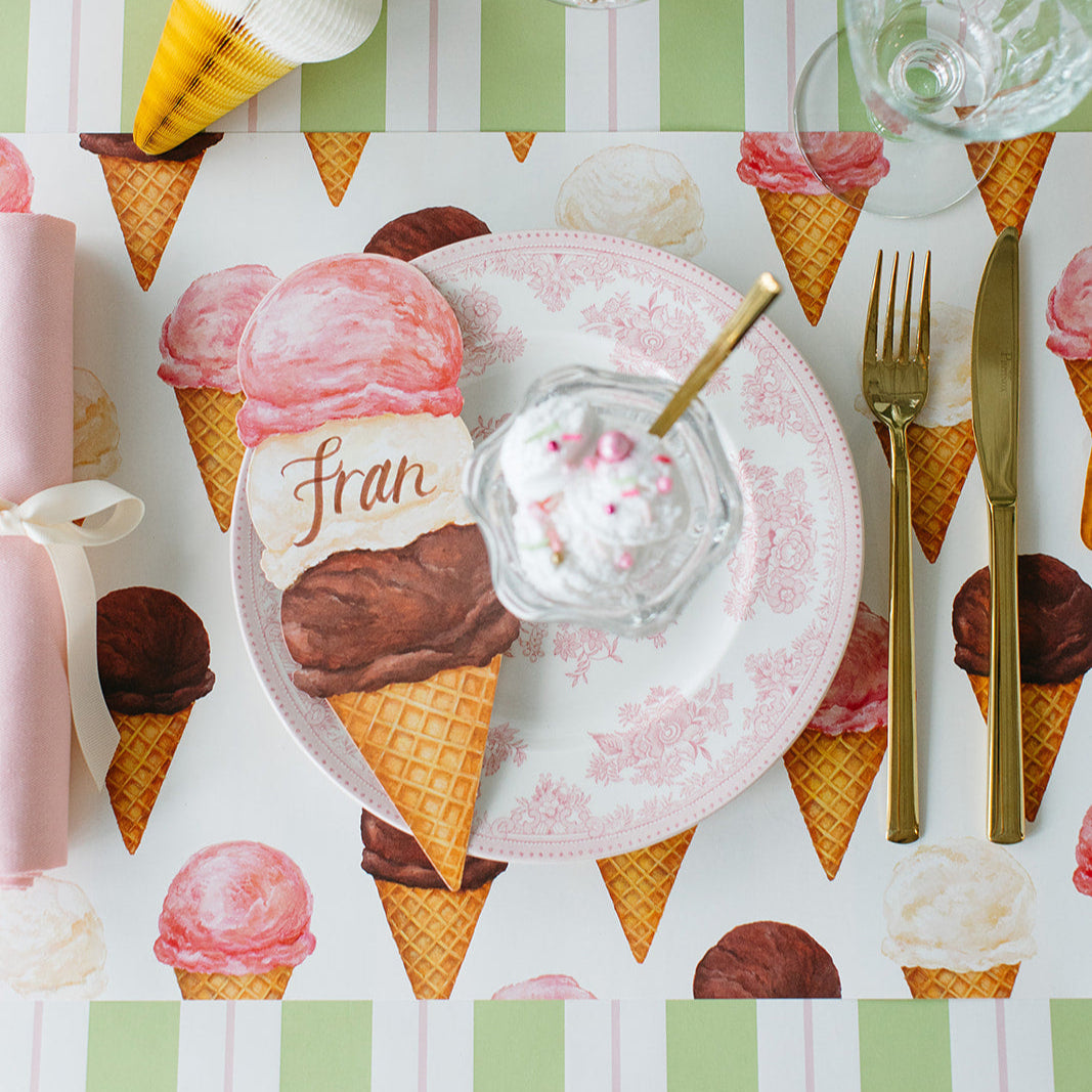 Ice Cream Cones Placemat under an ice cream themed place setting.