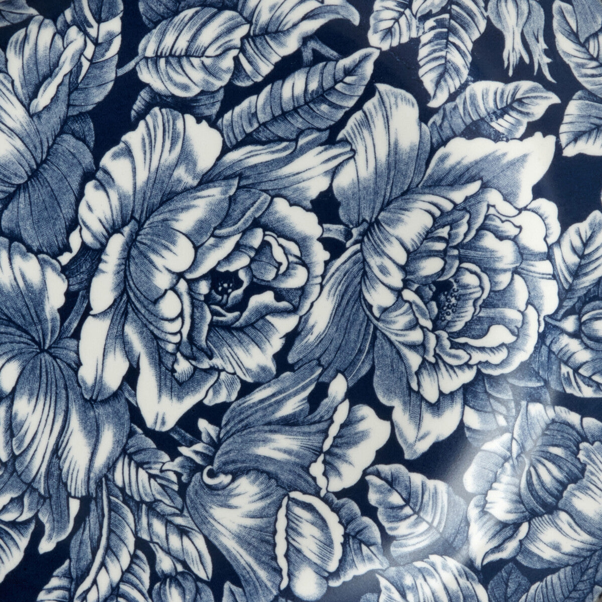 Burleigh Ink Blue Hibiscus close up of pattern.