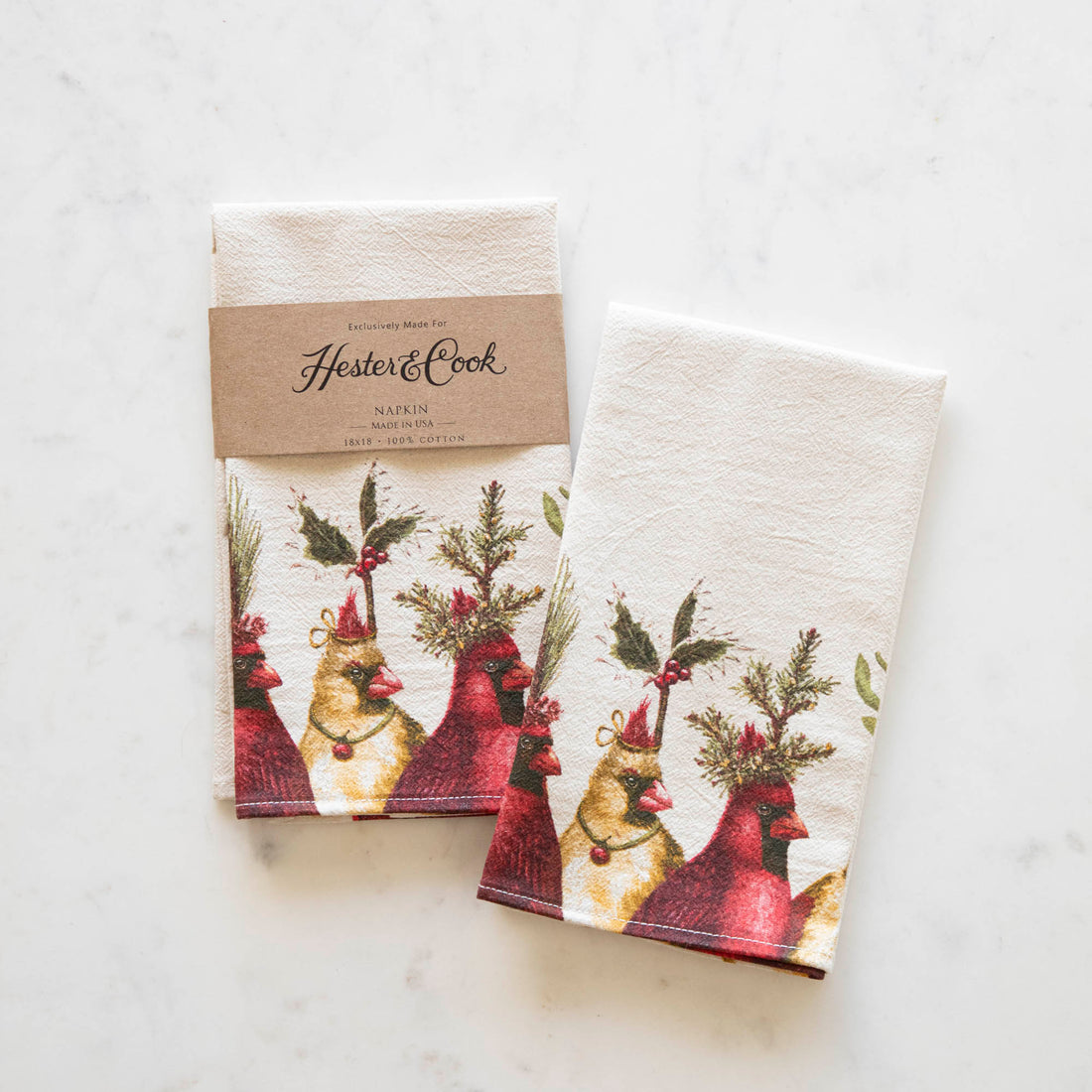 Holiday Party Cardinal Napkins made by Vicki Sawyer, exclusively for Hester &amp; Cook. 