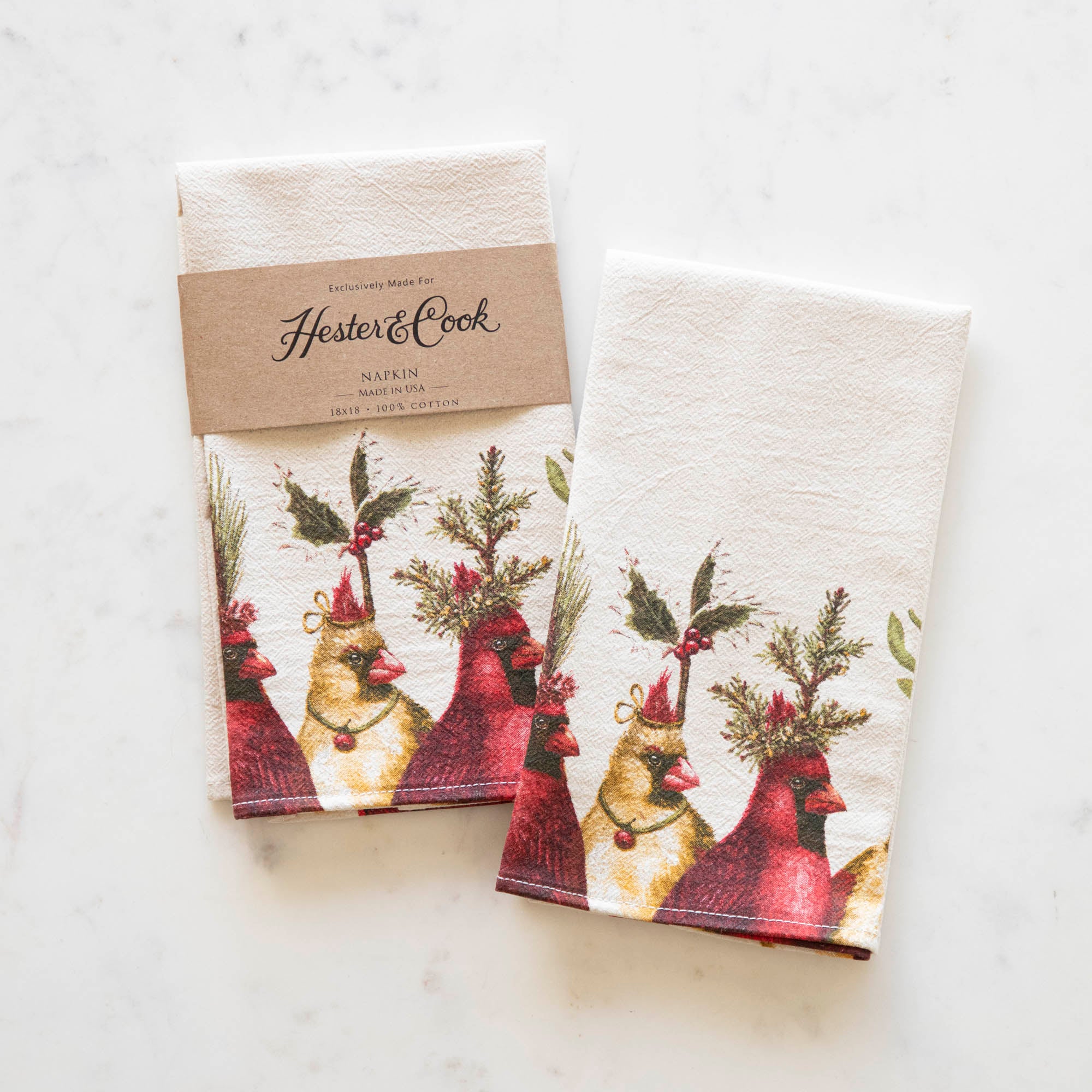 Holiday Party Cardinal Napkins made by Vicki Sawyer, exclusively for Hester &amp; Cook. 