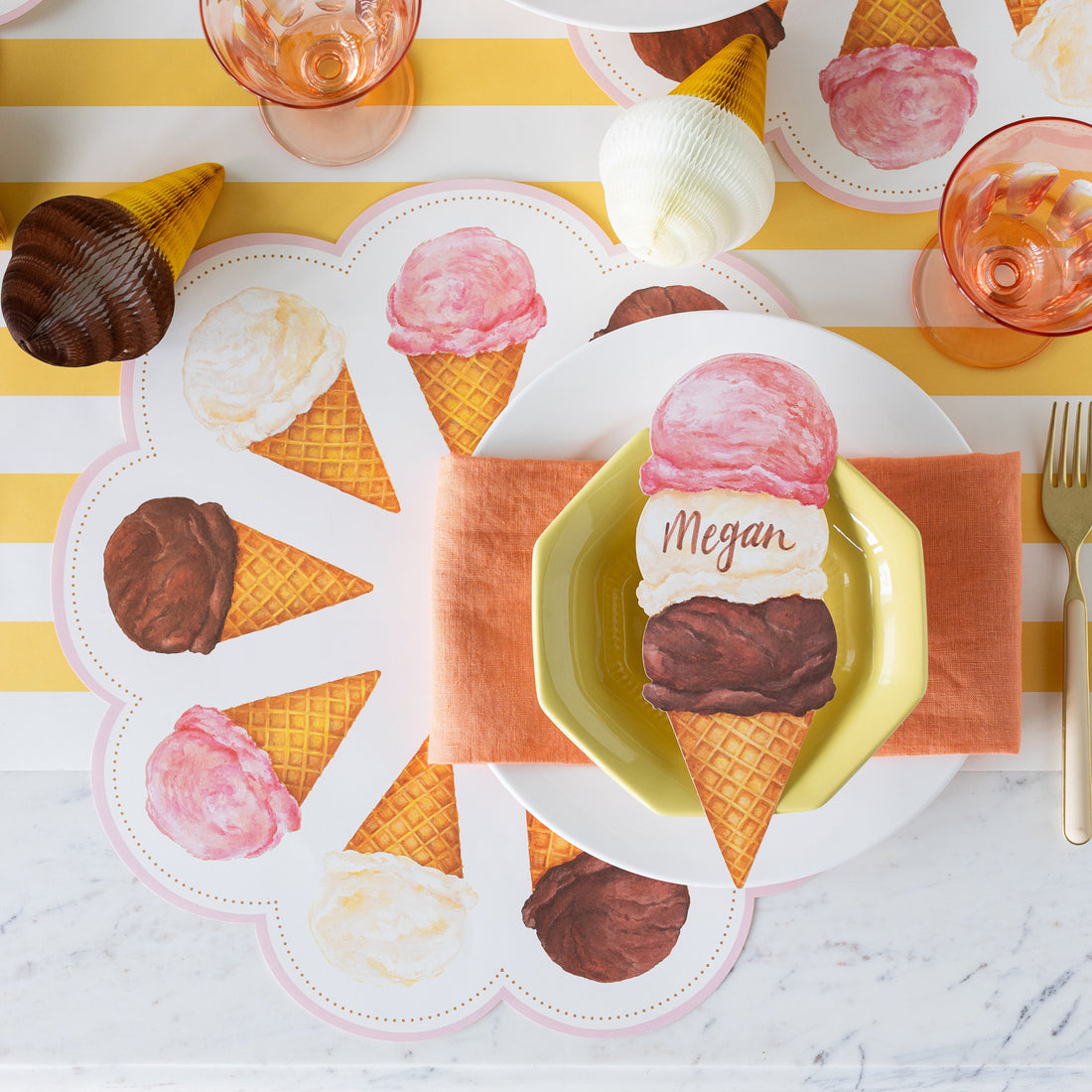 Die-cut Ice Cream Placemat under a place setting.