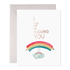 Greeting card with an original watercolor rainbow illustration and the text "hi i&