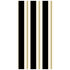 A rectangle guest napkin with thick black and white stripes, and a thin gold line running down the middle of each white stripe.