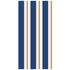 A rectangle guest napkin featuring vertical navy and white stripes, with a red line running down the center of each white stripe.