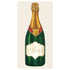 A rectangle, cream guest napkin featuring an illustrated dark green champagne bottle with a gold wrapping, a red ribbon, and a cream label that reads "Cheers" in gold script.