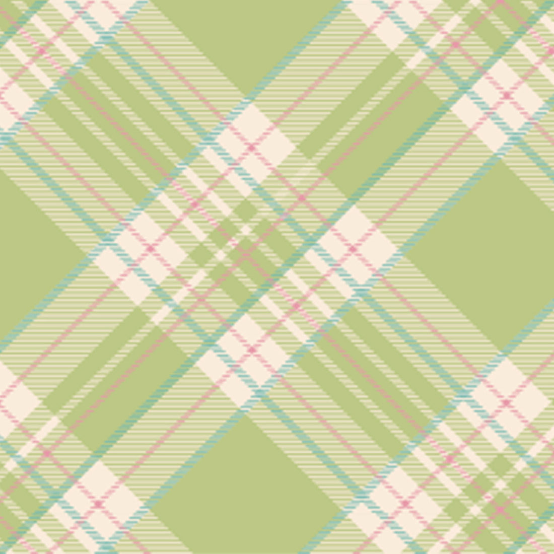 The Bright Green Plaid Cocktail napkin with a green, beige, and pink plaid pattern with diagonal intersecting lines, perfect for any Easter table setting.