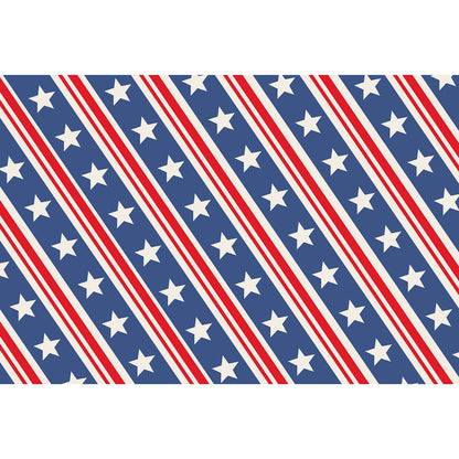 A repeating pattern of diagonal blue stripes containing white stars, with red and white stripes between.