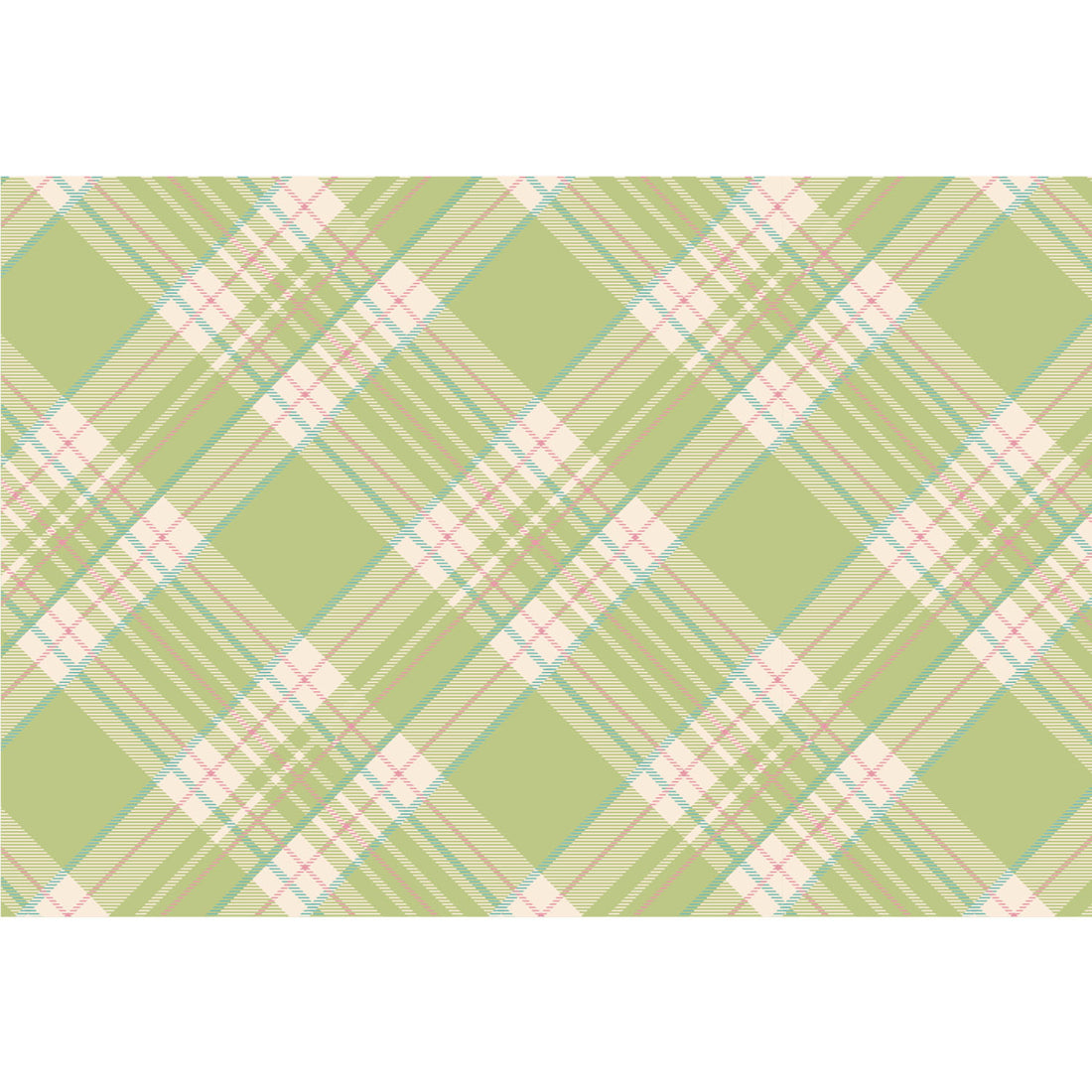 The Bright Green Plaid Placemat with a green, beige, and pink plaid pattern with diagonal intersecting lines, perfect for any Easter table setting.