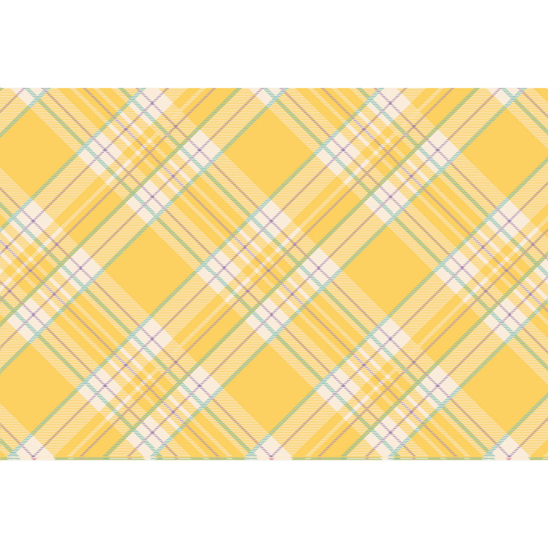 The Yellow Plaid Placemat featuring a yellow base and lines of purple and blue.