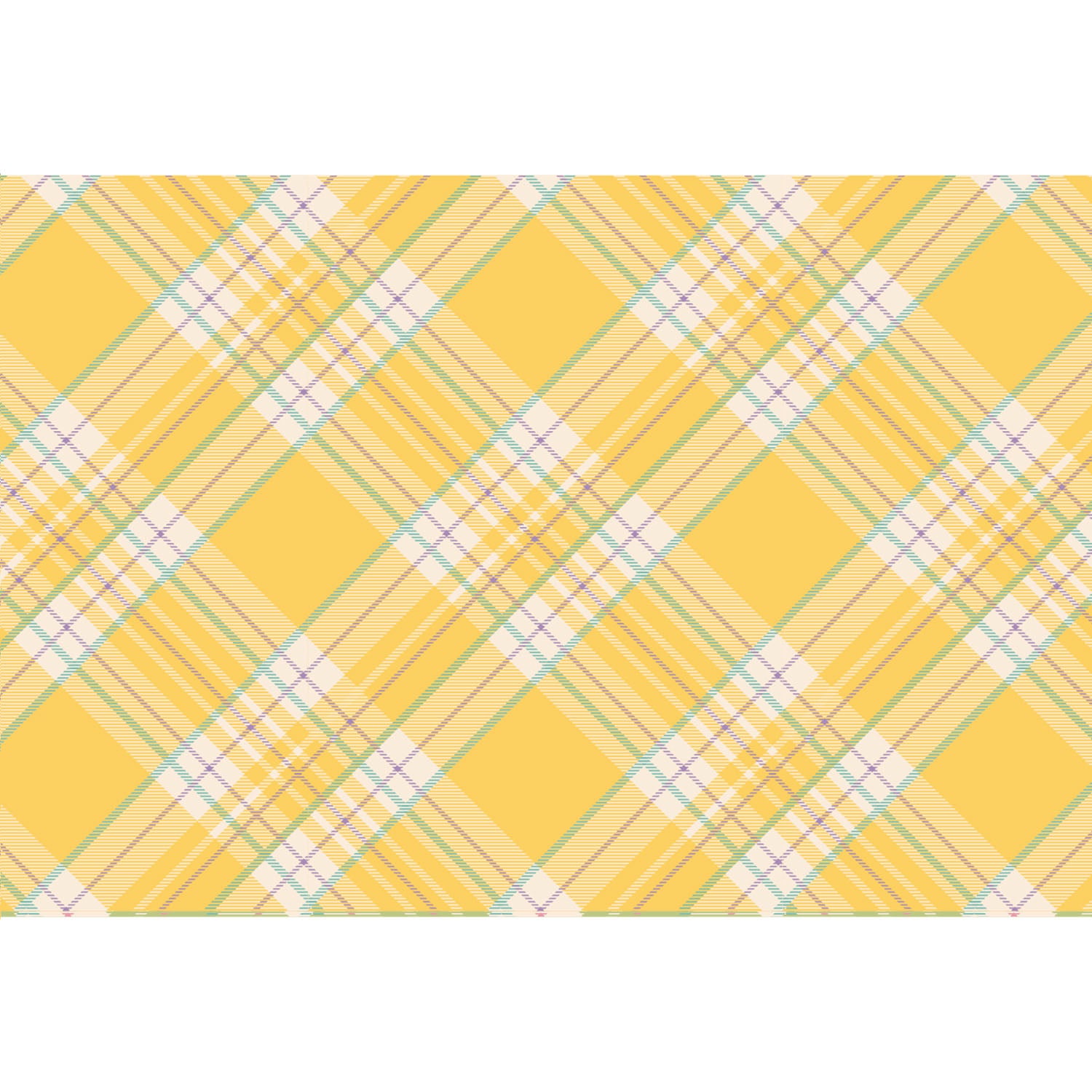 The Yellow Plaid Placemat featuring a yellow base and lines of purple and blue.