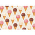 Ice Cream Cones Placemat featuring illustrations of chocolate, vanilla and strawberry ice cream cones in a hexagon pattern with an off-white background.