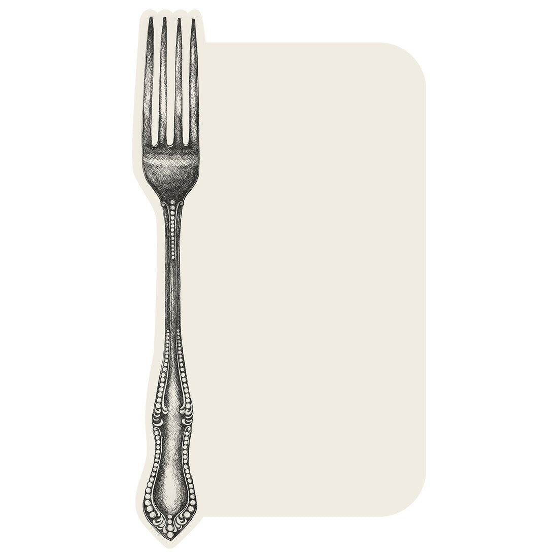 Vintage Fork Table Accent featuring a graphite drawing of a vintage fork with open space next to it, perfect for writing menus. 