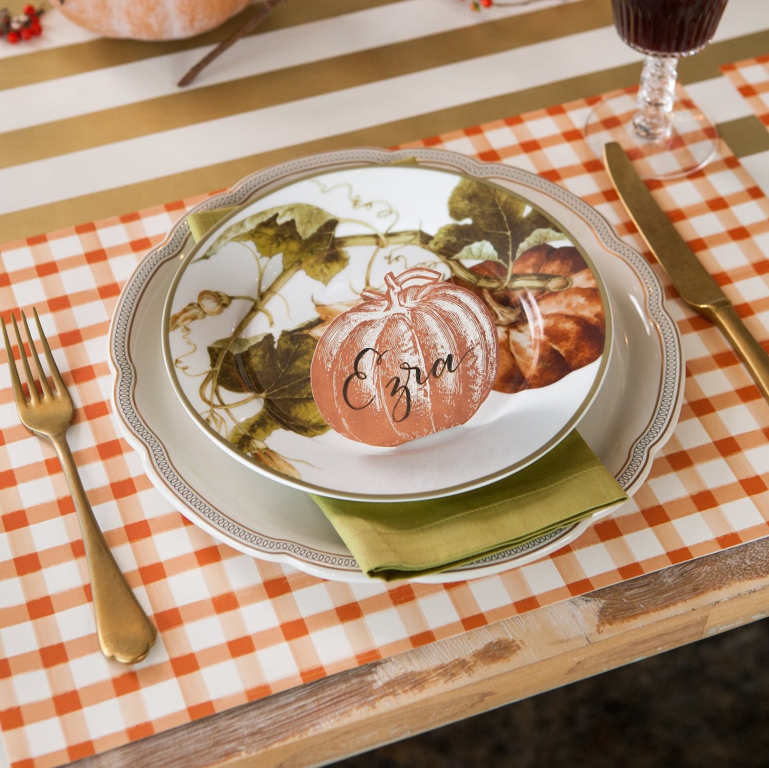 Orange Painted Check Placemat