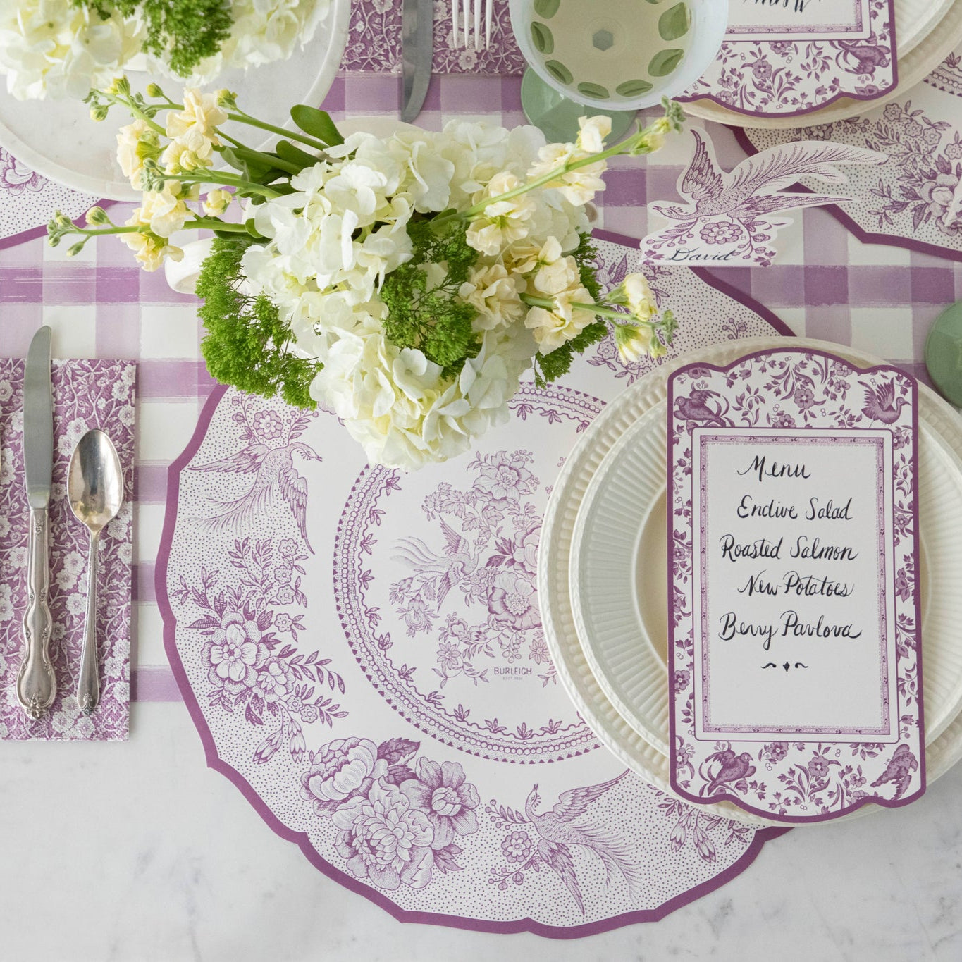 Lilac Painted Check Runner under the Burleigh Lilac products.