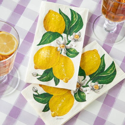 Lilac Painted Check Runner under Lemons Guest Napkins.