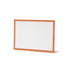 A free-standing, rectangular white table card with a simple orange frame around the edges.