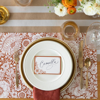 The Harvest Bouquet Placemat under a fall-themed place setting, from above.