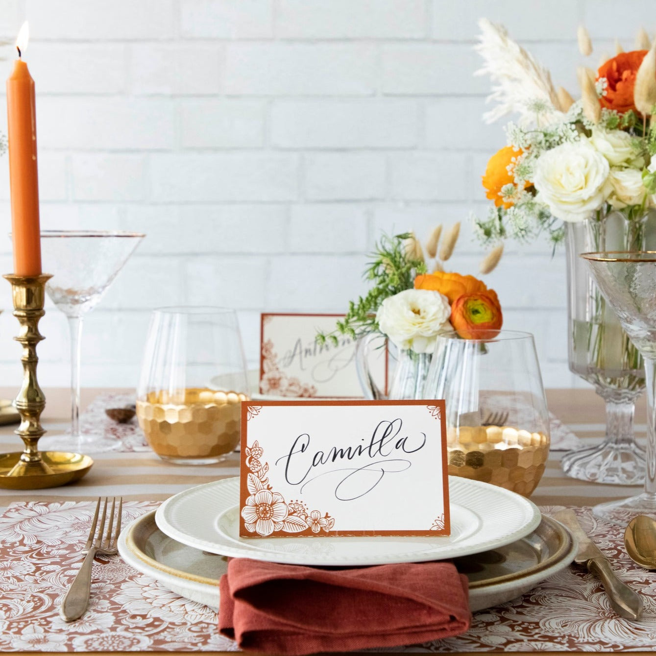 The Harvest Bouquet Placemat under a fall-themed table setting.