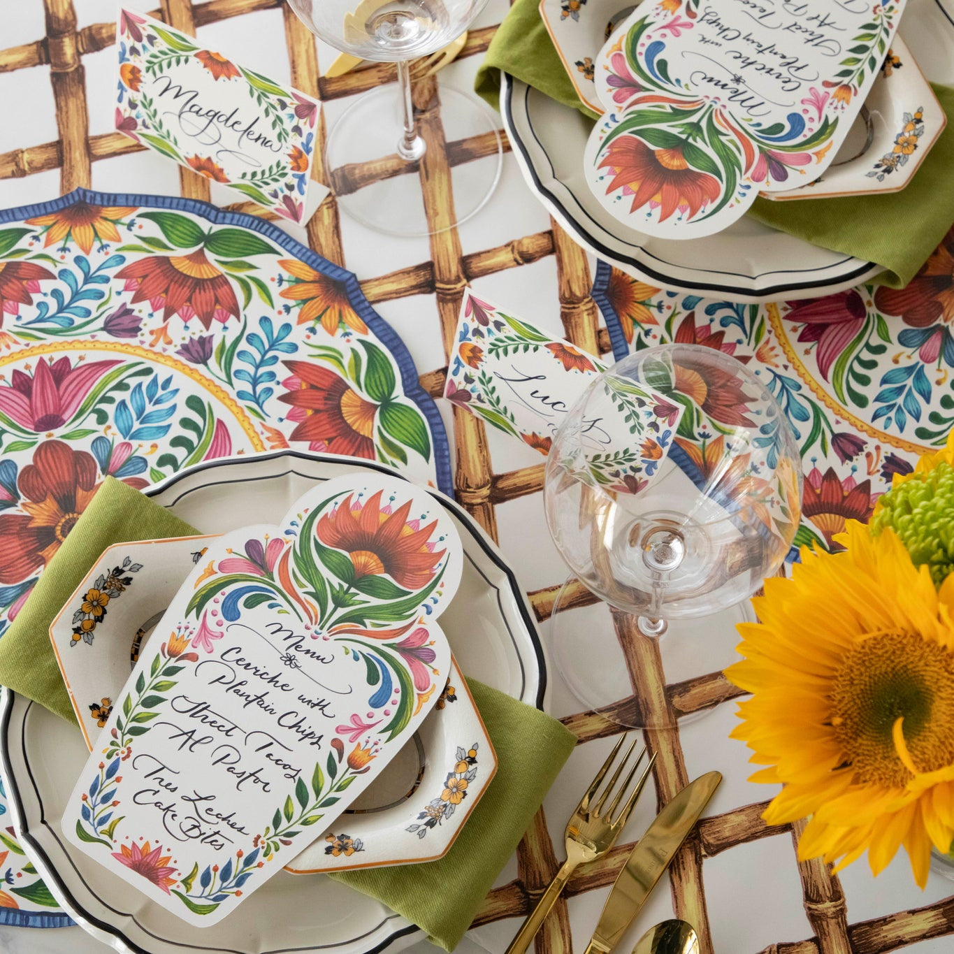 Bamboo Lattice Runner under the Fiesta Floral table products.