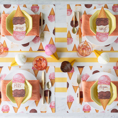 Ice Cream Cones Placemat styled on an ice cream themed table setting for four.