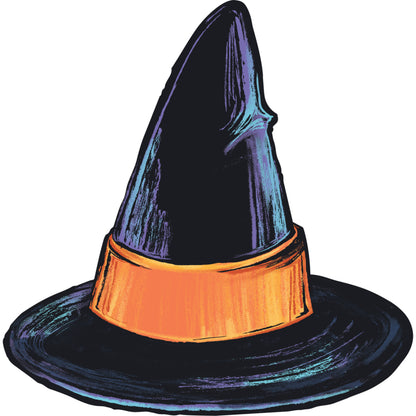 A die-cut illustration of a pointy black witch hat with a wide orange band, perfect for personalization.