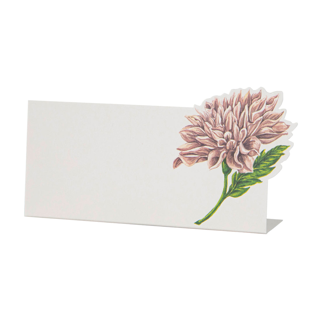 The Dahlia Place Card featuring a single Dahlia and white space for writing.