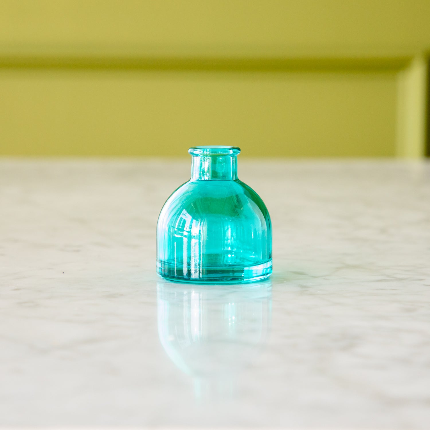 Round Dark Bright Blue Jewel Tone Glass Bud Vase.