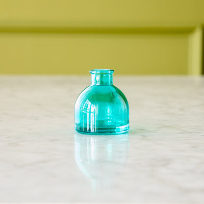 Round Dark Bright Blue Jewel Tone Glass Bud Vase.