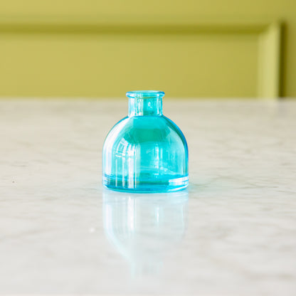 Round Light Bright Blue Jewel Tone Glass Bud Vase.