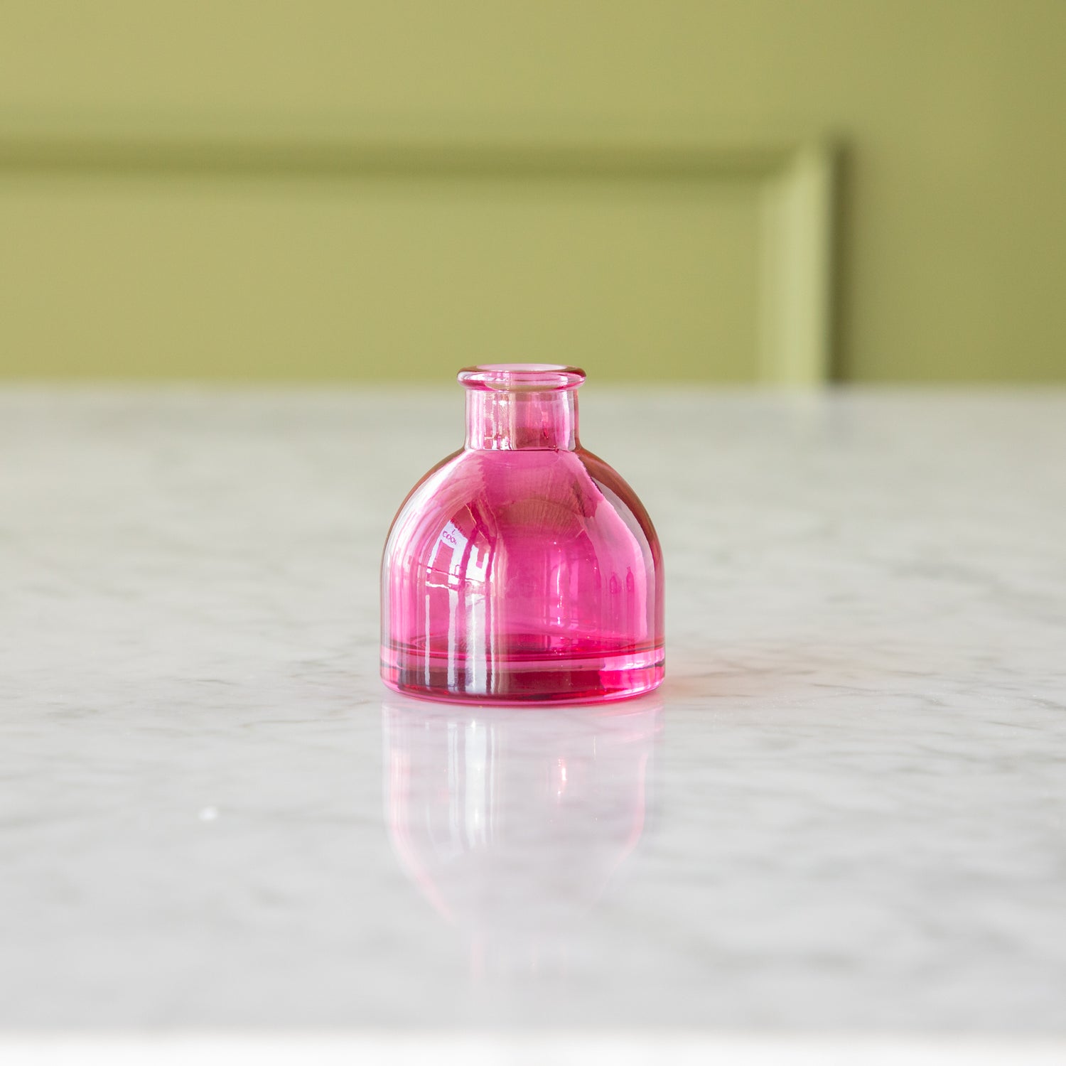 Round Dark Pink Jewel Tone Glass Bud Vase.