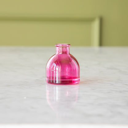 Round Dark Pink Jewel Tone Glass Bud Vase.