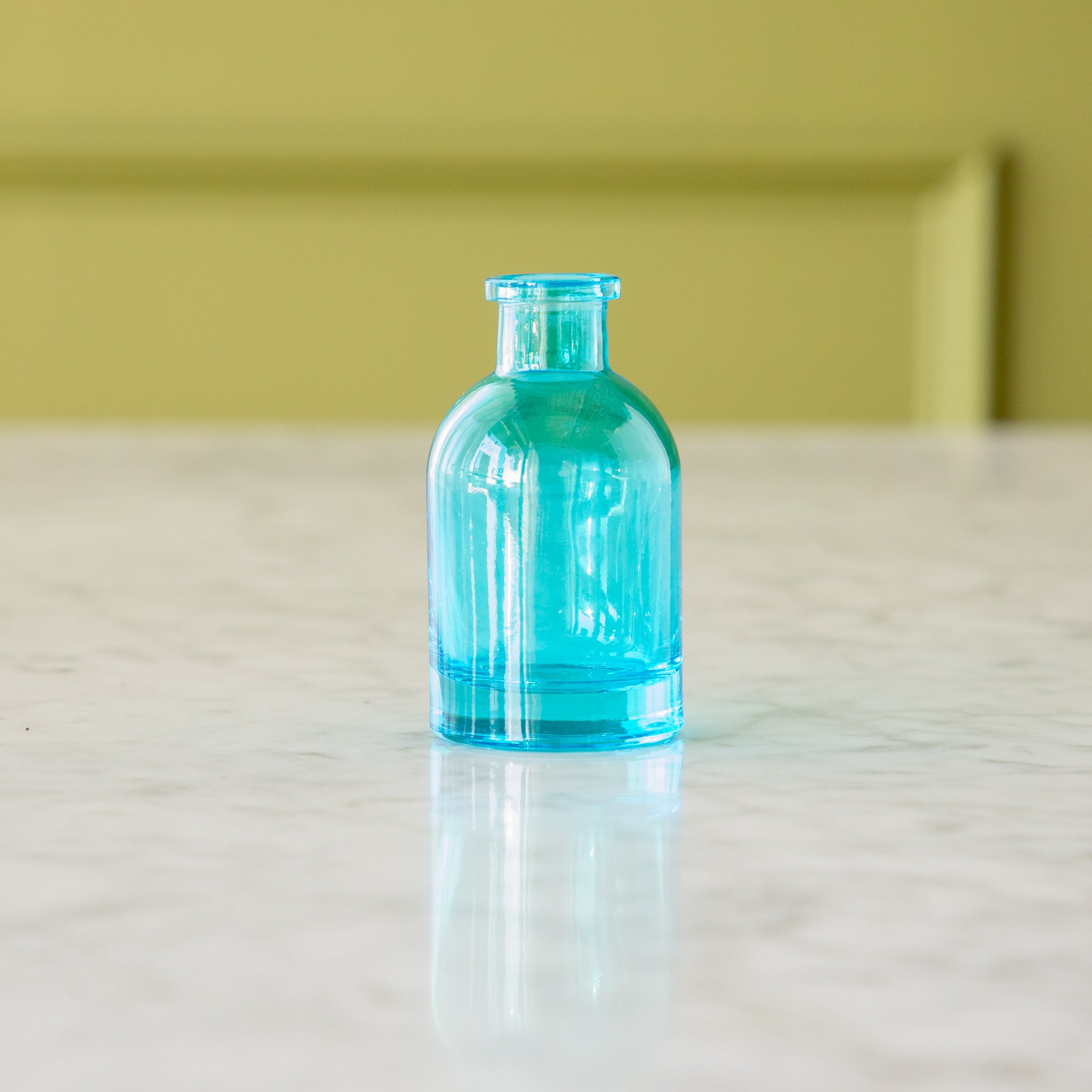 Tall Bright Blue Jewel Tone Glass Bud Vase.