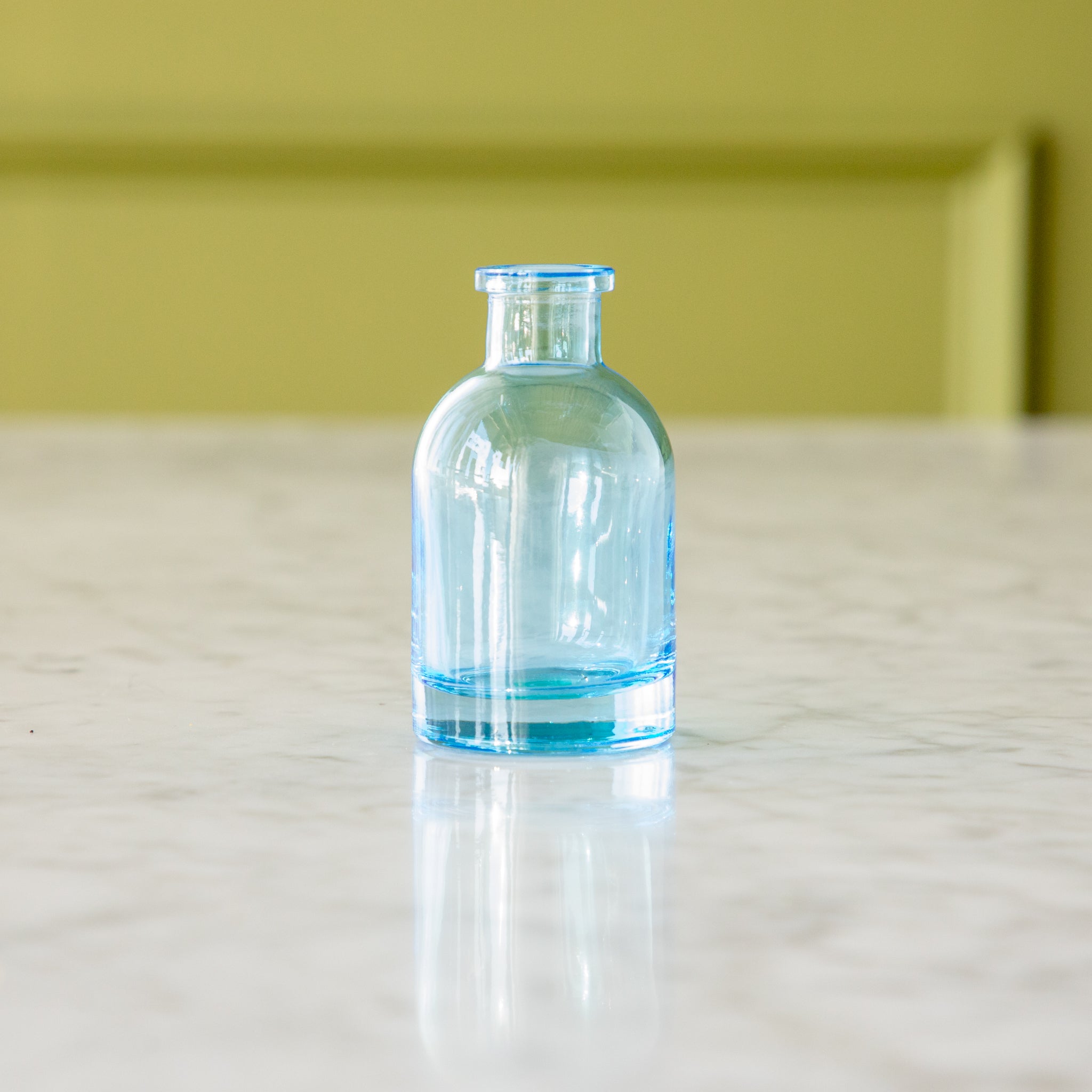 Tall Sky Blue Jewel Tone Glass Bud Vase.