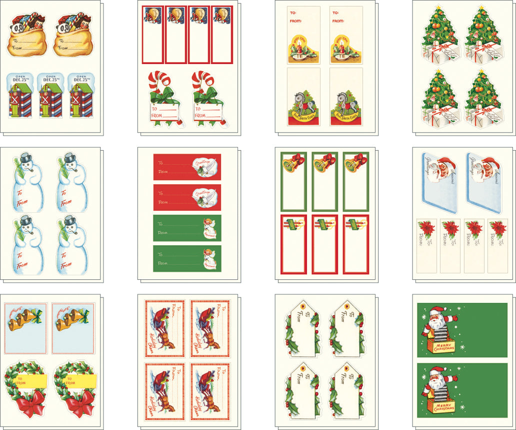 Various Christmas stickers for holiday packages