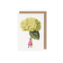 Annabelle greeting card with an illustration by Laura Stoddart of a woman holding a gigantic green hydrangea bloom as an umbrella on environmentally sustainable paper.