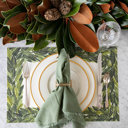 magnolia centerpiece styled on a table 