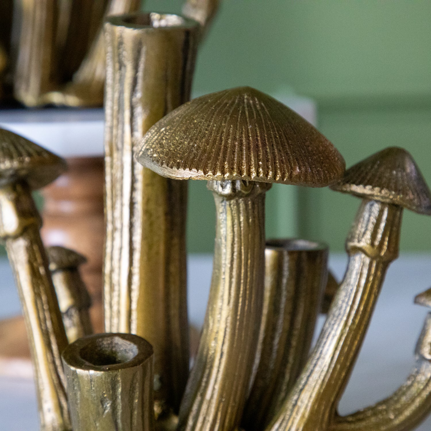 A close up of the Clustered Mushroom Budvase showing the lined details of the mushroom.