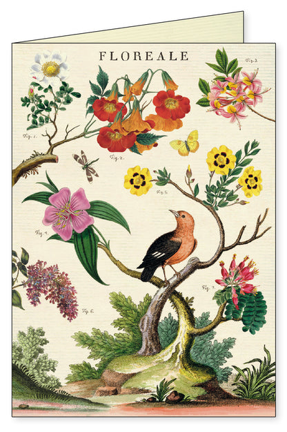 A picture of a bird and flowers from the Cavallini Papers &amp; Co. Floreale Boxed Notecards Set of 8 collection.